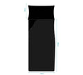 Top-down view of the BondiSandsEU Self Tanning Sheet Protector in black, featuring a 50 cm pillow section. Measures 190 cm x 115 cm. Light blue arrows show dimensions—perfect for protecting sheets during your tanning routine.