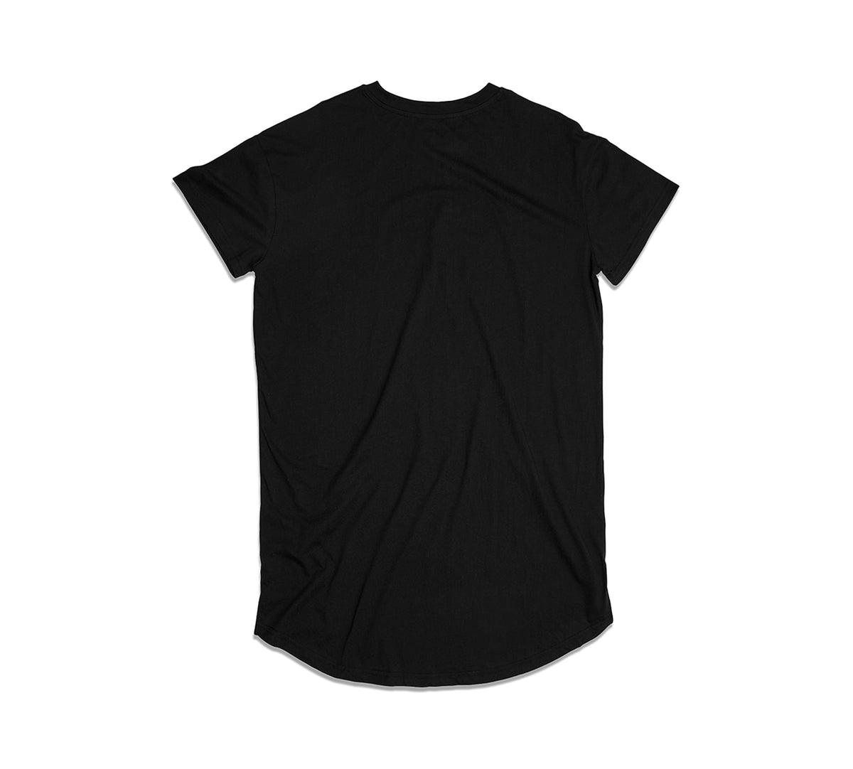 The BondiSandsEU Bondi Babe Self Tanning Tee, in plain black with short sleeves, is shown laid flat with the back facing up on a white background—ideal for comfortable sleep.