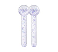The BondiSandsEU De Puff Cooling Facial Globes feature two clear wands filled with iridescent purple and blue glitter, ideal for de-puffing and lymphatic drainage treatments.