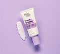A tube of BondiSandsEU Sweet Dreams Night Moisturiser rests on a lavender background beside a swipe of white cream, emphasizing intense hydration with hyaluronic acid and squalane.