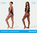 Side-by-side images show a woman’s skin noticeably darker after using BondiSandsEU Ultra Dark Self Tanning Foam, which delivers the deepest bronze shade for a dramatic transformation.