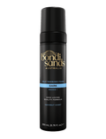 A 200ml black bottle of BondiSandsEU Dark Self Tanning Foam, with gold and white text, blue accents, and a label highlighting Coconut Scent and Skin-Loving Formula for an Australian glow.