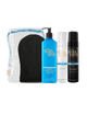 The BondiSandsEU Best Of Bondi Gift Set includes a black tanning mitt, blue pump gradual tanning milk, white tan remover foam, and black self tanning foam—all in a clear zippered bag.