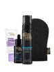 The BondiSandsEU Glow Head to Toe Bundle includes a Sweet Dreams night moisturiser, self tan drops, tanning foam, and a black mitt—everything you need for glowing, hydrated skin.