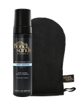The BondiSandsEU Light/Medium Self Tanning Foam & Application Mitt Bundle is displayed on a plain white background, offering a flawless, natural glow.