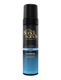A 200 mL BondiSandsEU Express Self Tanning Foam with a black pump and blue-to-black gradient label is perfect for achieving a customisable tan.