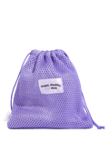 A lavender mesh drawstring bag labeled "Happy, Healthy, Real Skin" holds BondiSandsEU Squeaky Clean Reusable Makeup Pads, perfect for storage. The bag is shown against a plain white background.