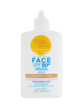 A white bottle of BondiSandsEU Face SPF 50+ Tinted Everyday Sunscreen Fluid with a pointed cap. This fragrance-free sunscreen provides very high protection, making it perfect for daily use.