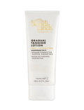 A white tube of BondiSandsEU Skin Illuminator Gradual Tanning Lotion, featuring gold and black text, stands upright. The packaging highlights glowing skin, shimmer pigments, and a natural-looking tan.
