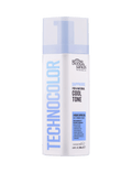 A bottle of BondiSandsEU Sapphire Technocolor 1 Hour Express Self Tanning Foam provides a natural cool-toned glow, featuring blue and black text on white with a light blue pump.