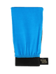 The BondiSandsEU Exfoliation Mitt features blue and black fabric with a small black tag displaying the brand's white logo, ideal for achieving a streak-free glow.