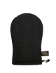 The BondiSandsEU Application Mitt is a black, oval tanning mitt with a thumb-less design and a small label. It appears soft and helps deliver a streak-free, stain-free tan. Shown against a plain white background.