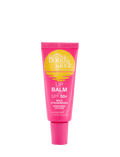 A pink tube of BondiSandsEU Strawberry SPF 50+ Lip Balm with nourishing Shea Butter in Wild Strawberry flavor stands upright against a white background.