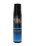 A 200 mL (6.76 fl. oz.) bottle of Bondi Sands Europe Ultra Express Self Tanning Foam, with express tanning and ColourLock Accelerator, in an ultra dark shade, featuring a black cap and blue-to-black gradient design.