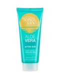 BondiSandsEU Aloe Vera After Sun Gel in a turquoise 200 mL tube with yellow and white text cools skin, is non-greasy, enriched with Vitamin E, and provides advanced after-sun care with 72-hour hydration.