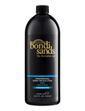 A black 1L bottle of BondiSandsEU Salon Solution Dark, coconut scented, 2 hour express formula, with gold and blue text on the front for a fast-drying finish.