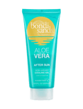 Turquoise tube of BondiSandsEU Aloe Vera After Sun Gel, 200 mL, featuring a yellow sun logo and text highlighting 72-hour hydrating after-sun care; a non-greasy cooling gel designed to soothe sun-exposed skin.