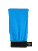 A blue Exfoliation Mitt by BondiSandsEU featuring a black cuff and a black tag labeled "Bondi Sands Australia," shown on a white background, expertly designed as the ultimate tan remover for achieving a smooth, streak-free glow.