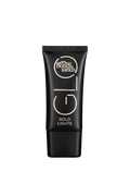 A black squeeze tube of BondiSandsEU Gold GLO Lights highlighter. The tube has a textured background with white logo text displaying BondiSandsEU and GLO, and GOLD LIGHTS printed underneath. This creamy highlighter provides a radiant glow, perfect for enhancing your look with luminous definition. The tube is finished with a black cap at the base.