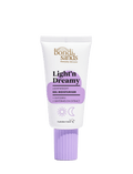 A white tube of BondiSandsEU Light'n Dreamy Gel Moisturiser with a purple cap and label, displaying icons for glycerin, watermelon extract, and suitability for day or night use. This gel moisturiser delivers lightweight hydration, making it an excellent option for oily skin types.