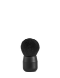 A BondiSandsEU Powder Brush in black, featuring a rounded, dense bristle head and a short, matte handle, stands upright on a plain white background—ideal for applying self tan drying powder and creating a flawless glow.