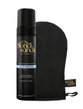 The BondiSandsEU Light-Medium Self Tanning Foam & Application Mitt Bundle is displayed on a plain white background, ready to help you achieve a flawless, natural-looking glow.
