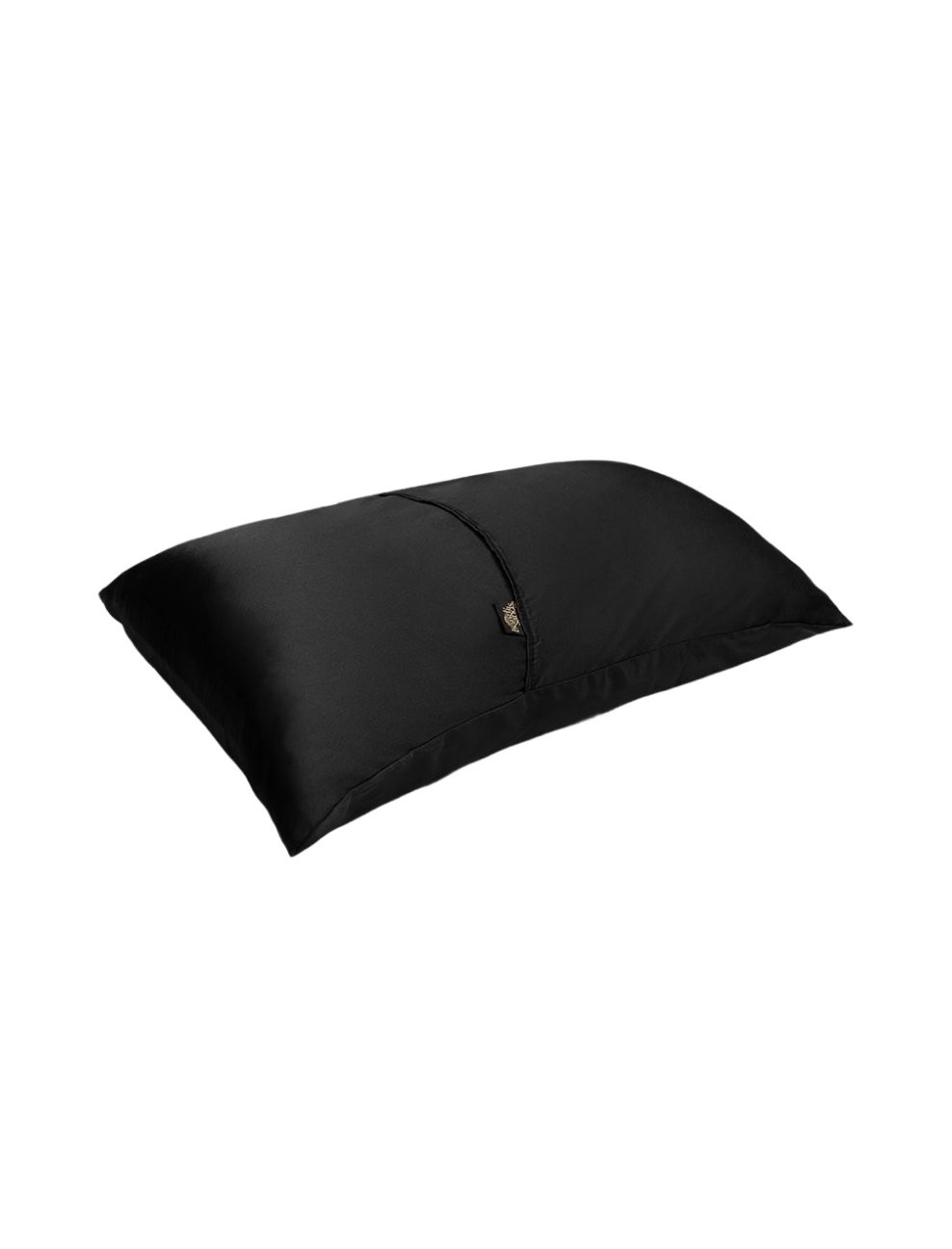 A black satin Self Tanning Pillow Protector by BondiSandsEU is displayed against a plain white background. Featuring a smooth, shiny texture and a discreet envelope closure with a small tag, this pillowcase helps prevent tan transfer and keeps your bedding mess-free while you sleep.