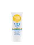 Tube of BondiSandsEU SPF 50+ Everyday Hydrating Tinted Face Lotion, 75ml, a hydrating tinted sunscreen suitable for sensitive skin, featuring a yellow sun logo and blue text on a white background.