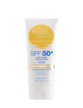 A white tube of BondiSandsEU SPF 50+ Everyday Body Sunscreen Lotion with yellow and blue text, featuring high sun protection, broad-spectrum UVA/UVB coverage, 72-hour hydration, and a gold sun graphic on the top—making it the perfect everyday body sunscreen for reliable, long-lasting defense.