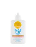 A white plastic bottle of BondiSandsEU Face SPF 50+ Tinted Everyday Sunscreen Fluid features a pointed cap, blue and gold text, and a pink label highlighting "No Added Fragrance" and suitability for sensitive skin. This daily sunscreen offers high protection as a Face SPF 50+, making it perfect for everyday use.