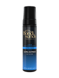A black and blue 200 mL bottle of Bondi Sands Europe Ultra Express Self Tanning Foam, featuring innovative ColourLock Accelerator technology for a fast-acting tan, with gold and white label text displaying the brand and product details.