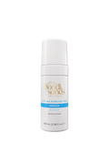 A white 100 mL (3.38 fl. oz.) pump-top bottle of BondiSandsEU Self Tan Remover Foam Eraser Mini, featuring gold and blue accents on the label, is shown against a plain white background. This exfoliating foam is designed to gently remove old tan, leaving your skin smooth and fresh.
