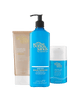 The BondiSandsEU Gradual Tanning Essentials Bundle includes glowing skin must-haves: a gold tube of tanning lotion, a large blue pump bottle of Everyday Gradual Tanning Milk, and a small blue bottle of Gradual Tan Face Lotion.