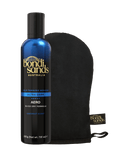 A bottle of BondiSandsEU Ultra Dark Aero Self Tanning Mousse & Application Mitt Bundle sitting next to a black application mitt.