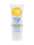 A white 75mL tube of BondiSandsEU Face SPF 50+ Tinted & Matte Sunscreen Lotion with yellow and blue text—ideal for oily skin.