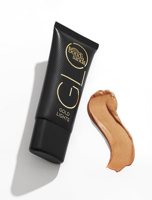 Bondi Sands GLO Lights Gold Illuminating Instant Tan Flat Lay with Swatch