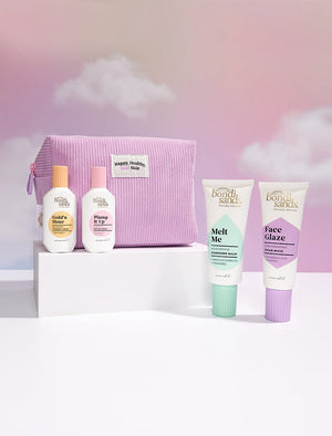 Bondi Sands Everyday Skincare Cosmetic Bag Lifestyle Image with Bestselling Skincare Lines