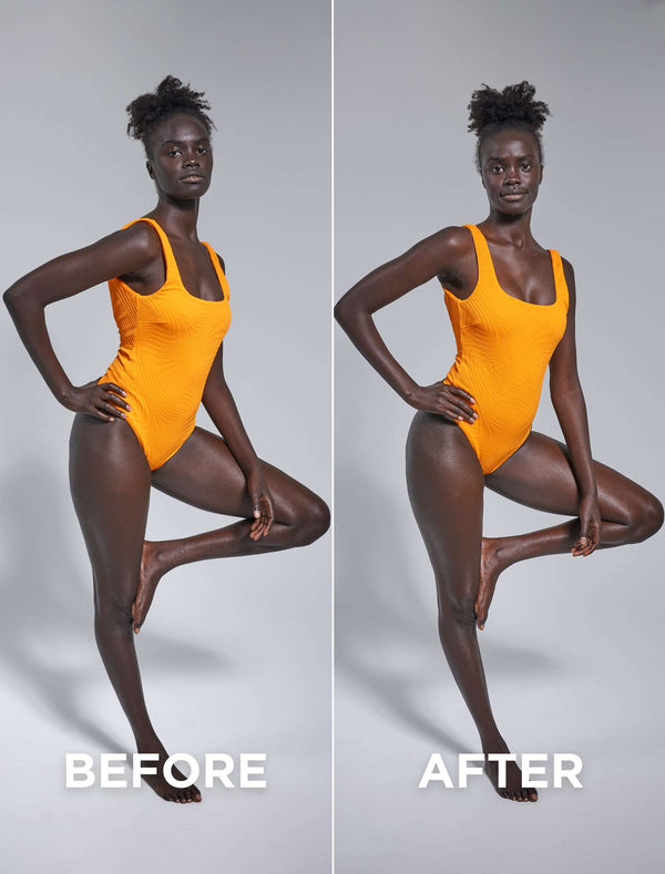 Bondi Sands Technocolor Caramel 1 Hour Express Self Tanning Foam Before and After Posed