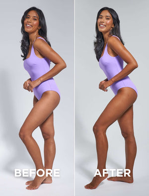 Bondi Sands Technocolor Magenta 1 Hour Express Self Tanning Foam Before and After Dark Skinned Model