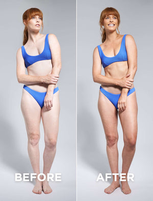 Bondi Sands Technocolor Sapphire 1 Hour Express Self Tanning Foam Before and After Posed