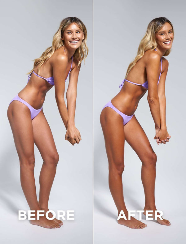 Bondi Sands Technocolor Magenta 1 Hour Express Self Tanning Foam Before and After Fair Skinned Model